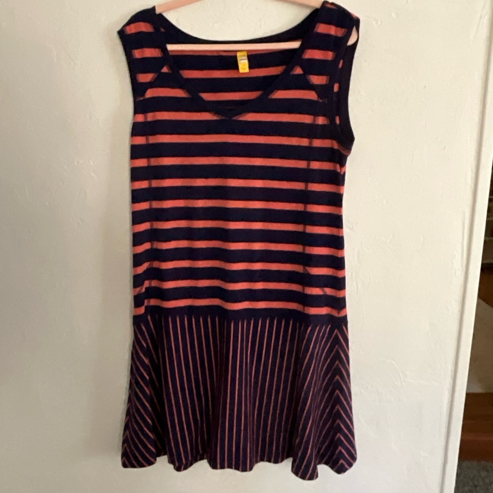 Lolë Navy and Orange Striped Fit & Flare Dress Size Large